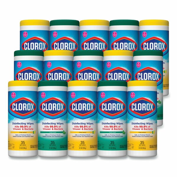 Clorox Towels & Wipes, White, Canister, Non-Woven Fiber, 35 Wipes, Fresh Scent/Citrus Blend, 15 PK CLO 30112